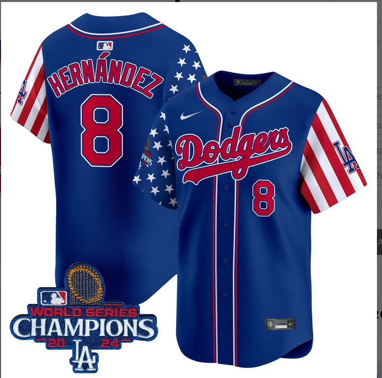 Men MLB Los Angeles Dodgers #8 Hernandez American Style blue 2024 World Series Champions  Limited Jersey->los angeles dodgers->MLB Jersey